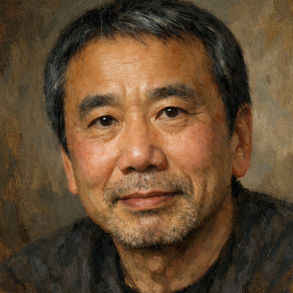 An oil painting of Haruki Murakami's face