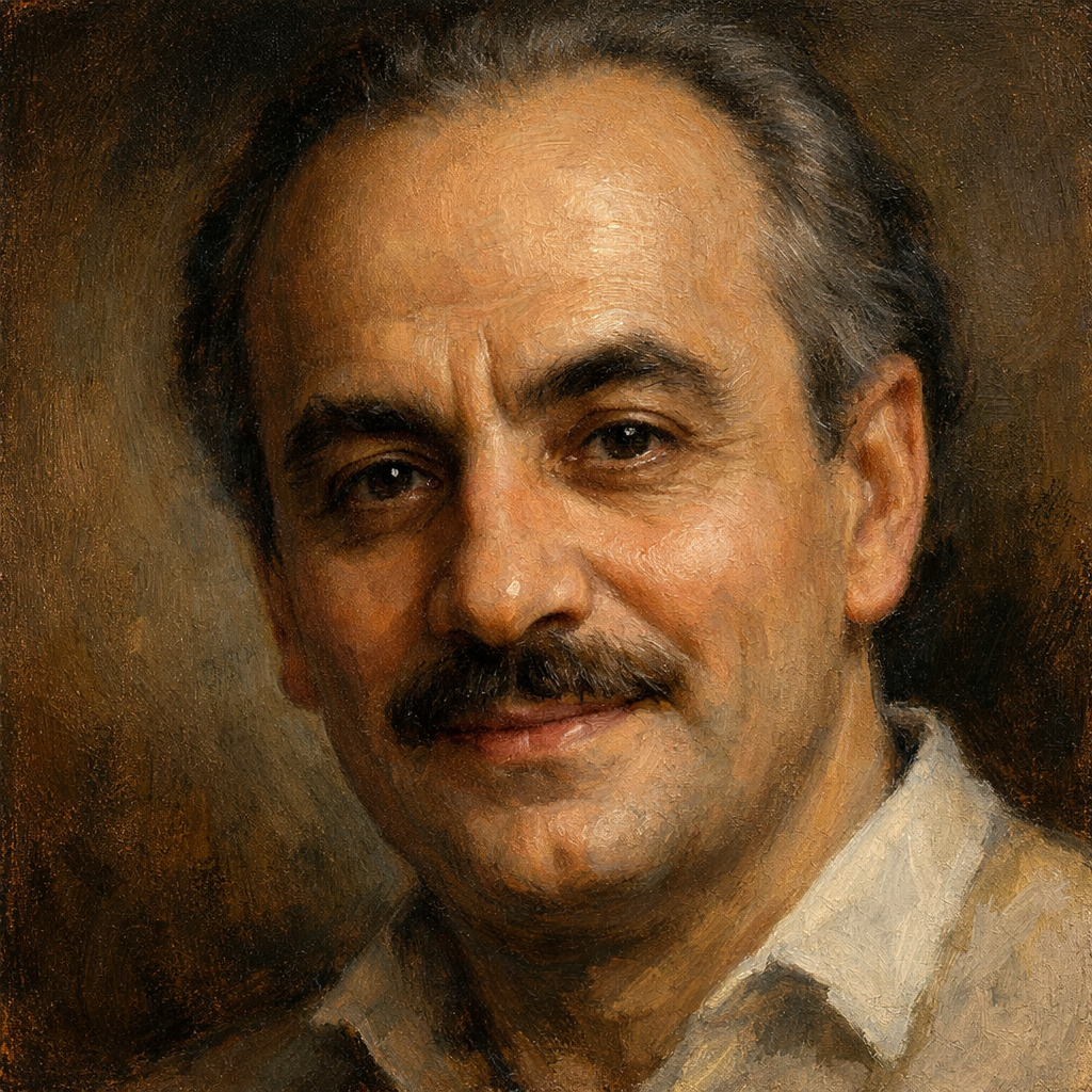 An oil painting of Khalil Gibran's face
