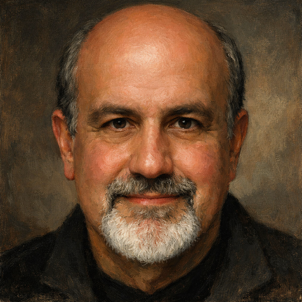 An oil painting of Nassim Nicholas Taleb's face