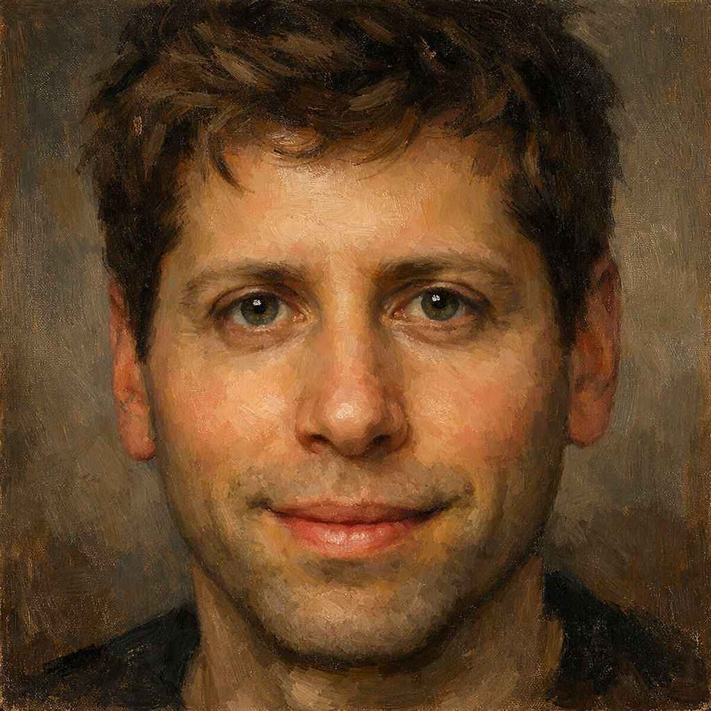 An oil painting of Sam Altman's face
