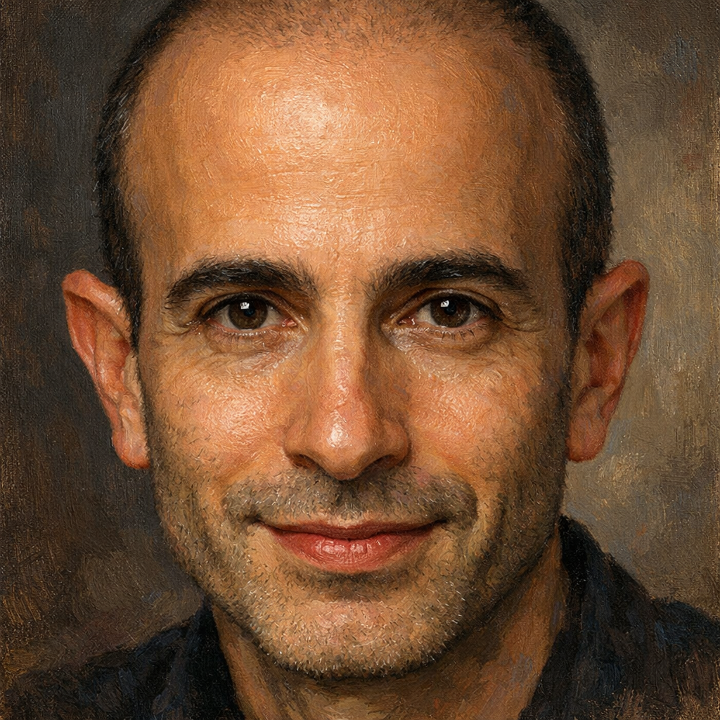 An oil painting of Yuval Noah Harari's face